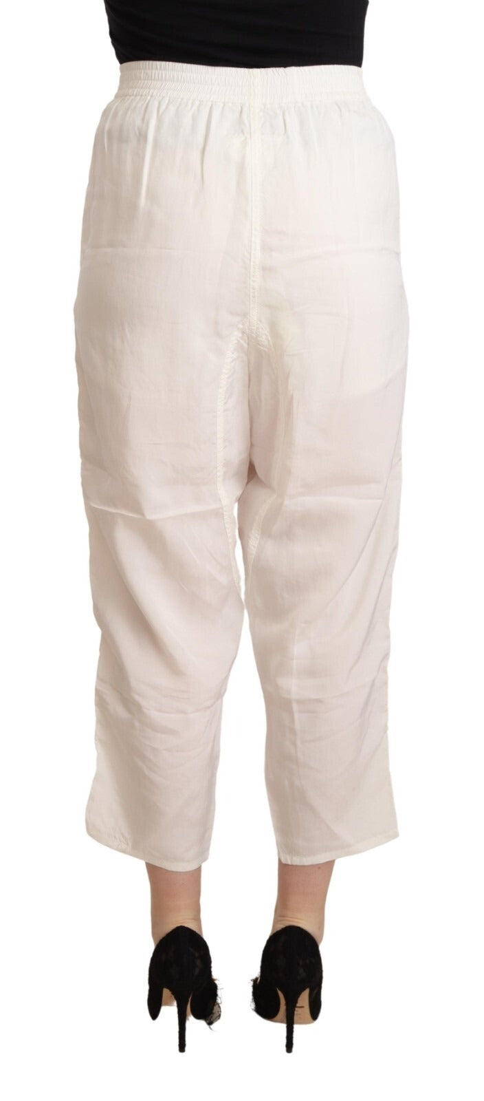 White High Waist Cropped Women Trouser Pants