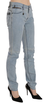 Light Blue Mid Waist Skinny Denim Jeans