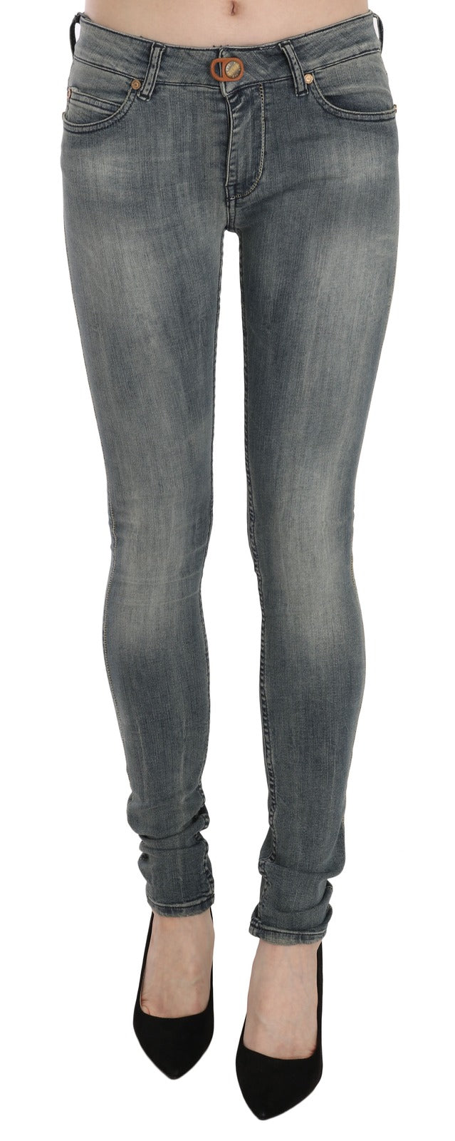 Blue Washed Low Waist Slim Fit Skinny Denim Casual Jeans