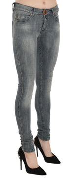 Blue Washed Low Waist Slim Fit Skinny Denim Casual Jeans