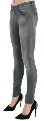 Blue Washed Low Waist Slim Fit Skinny Denim Casual Jeans