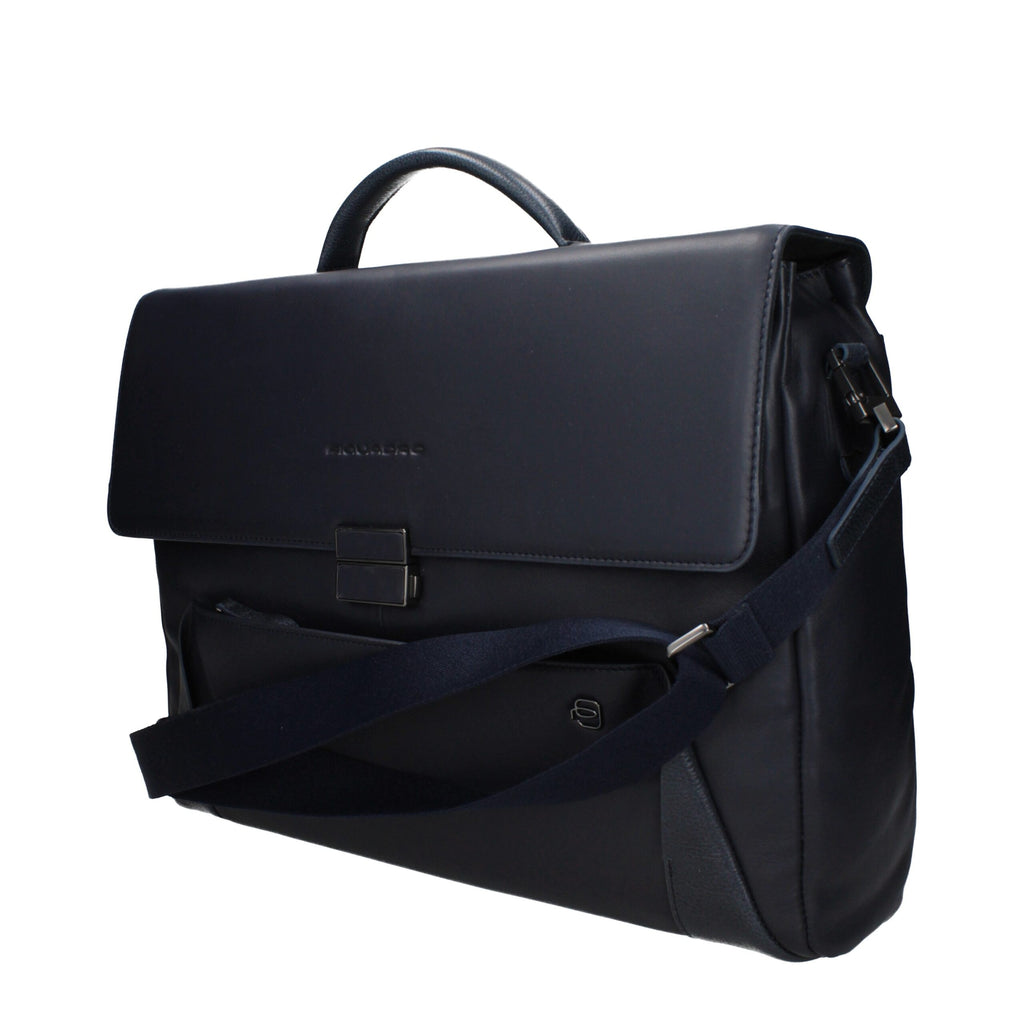 Blue Leather Business And Laptop Bag