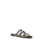 Black Calf Leather Bos Taurus Flat Sandals