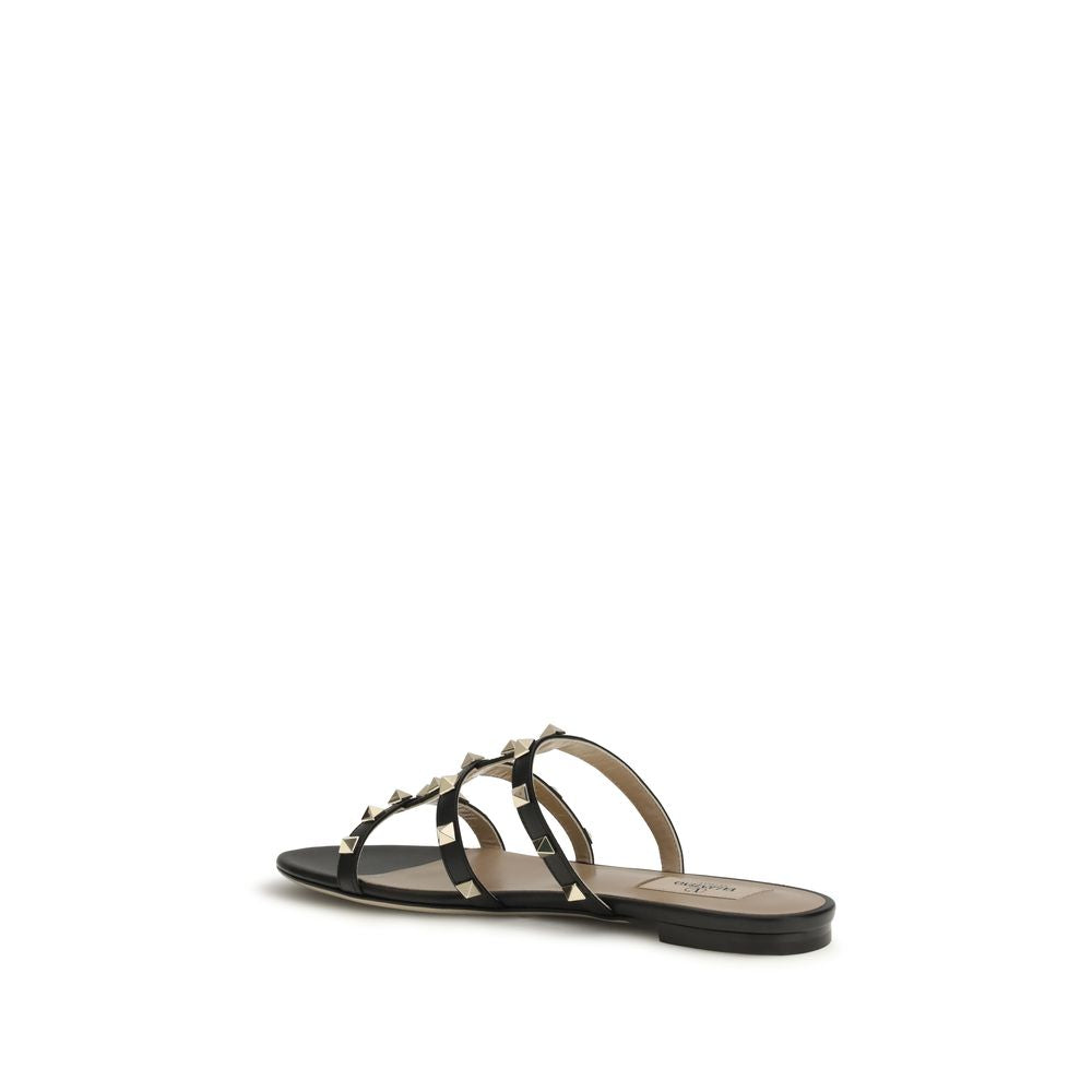 Black Calf Leather Bos Taurus Flat Sandals