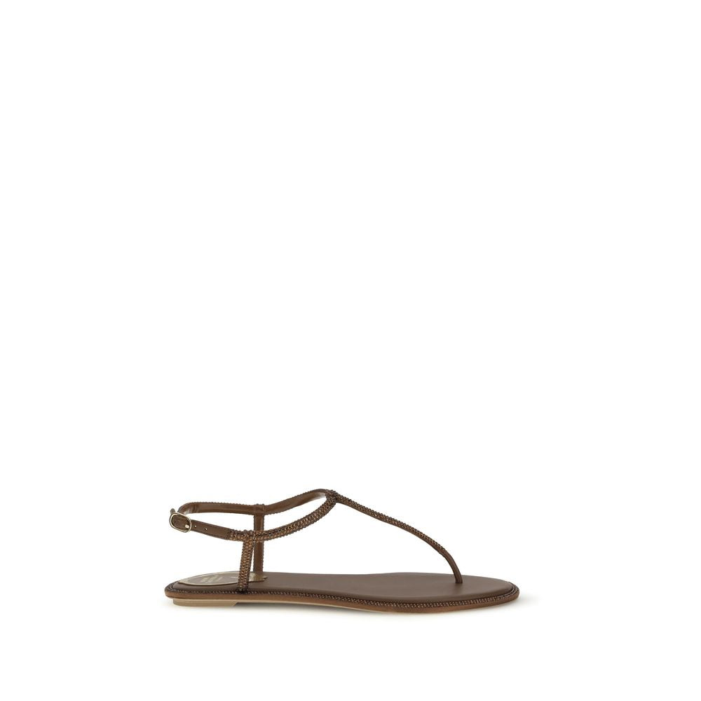 Brown Satin Flat Sandals