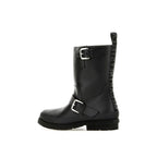 Black Polyester Lace-Up Boots