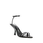 Black Silk Stiletto Heel Sandals