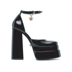 Black Calfskin Platform Sandals