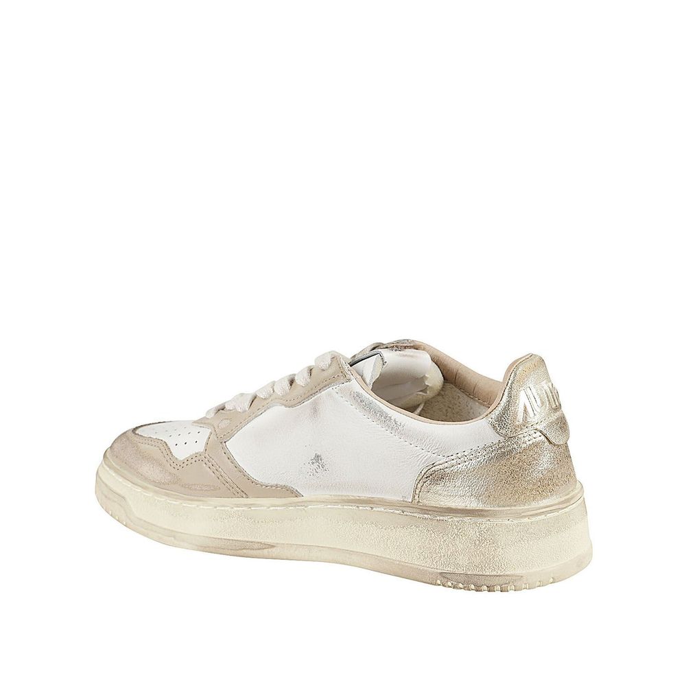 Beige Leather Low Top Sneakers