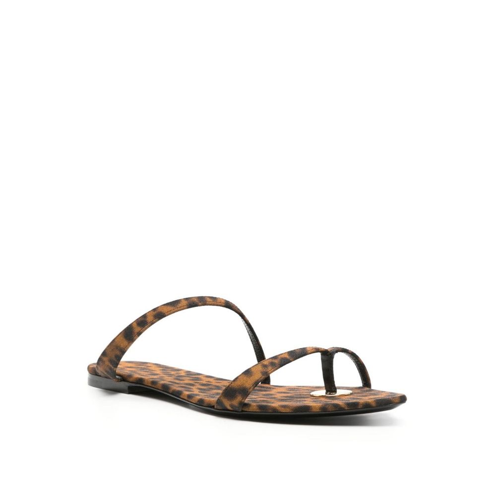 Brown Fabric Flat Sandals