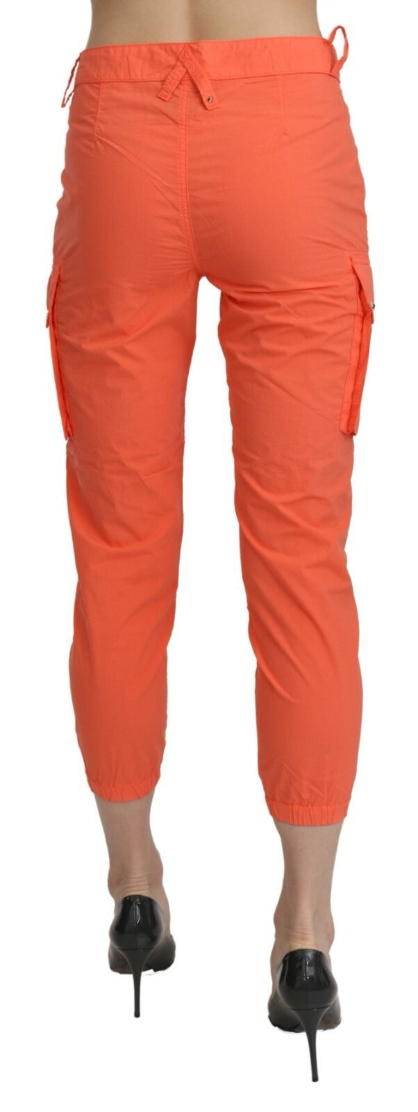 Cotton Orange High Waist Skinny Cropped Trouser Pants