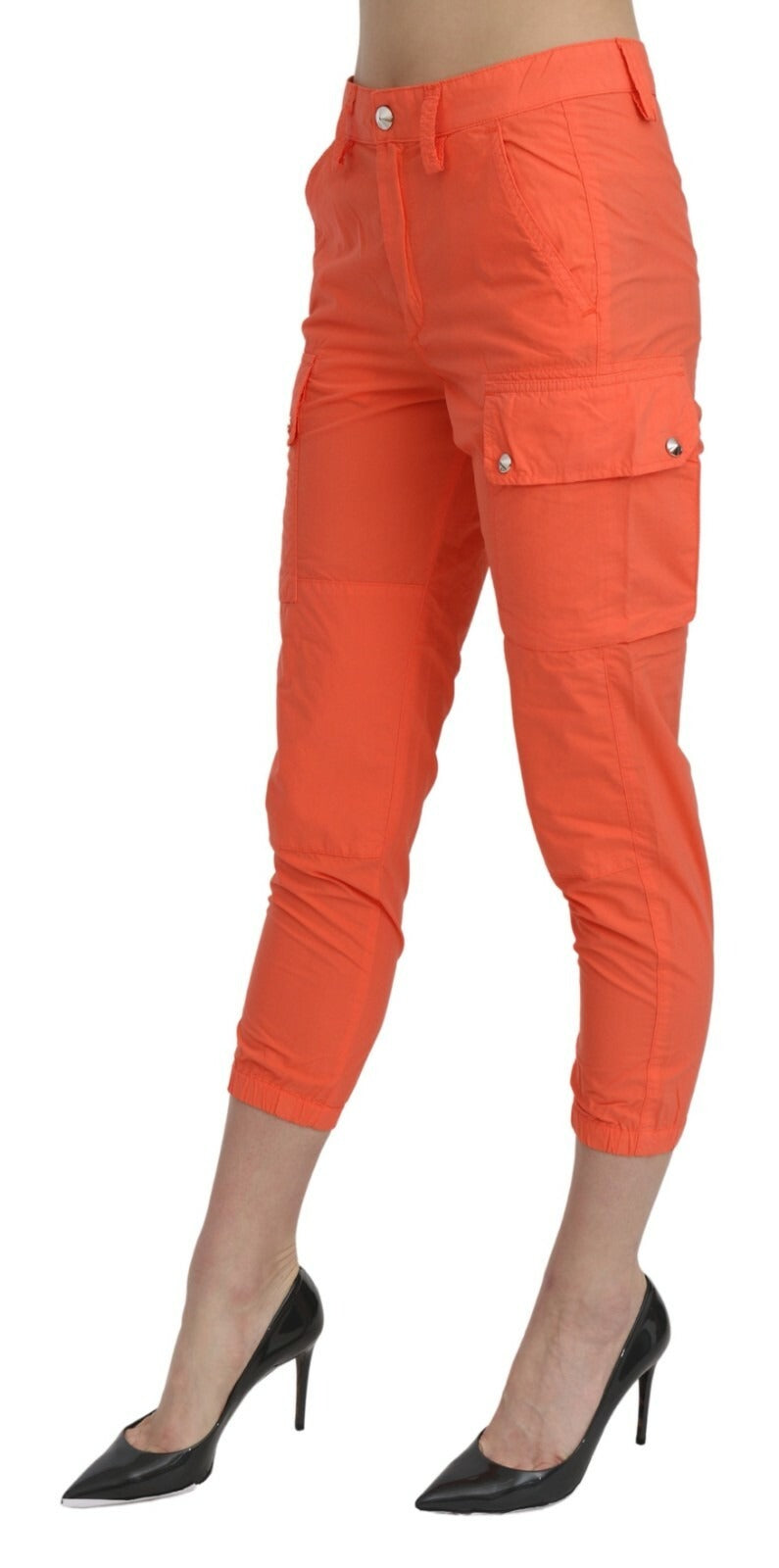 Cotton Orange High Waist Skinny Cropped Trouser Pants
