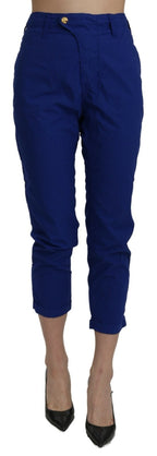 Cotton Royal Blue High Waist Skinny Cropped Trouser Pants