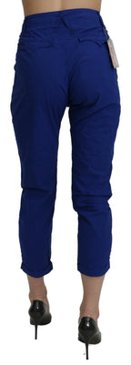 Cotton Royal Blue High Waist Skinny Cropped Trouser Pants