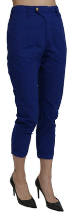 Cotton Royal Blue High Waist Skinny Cropped Trouser Pants