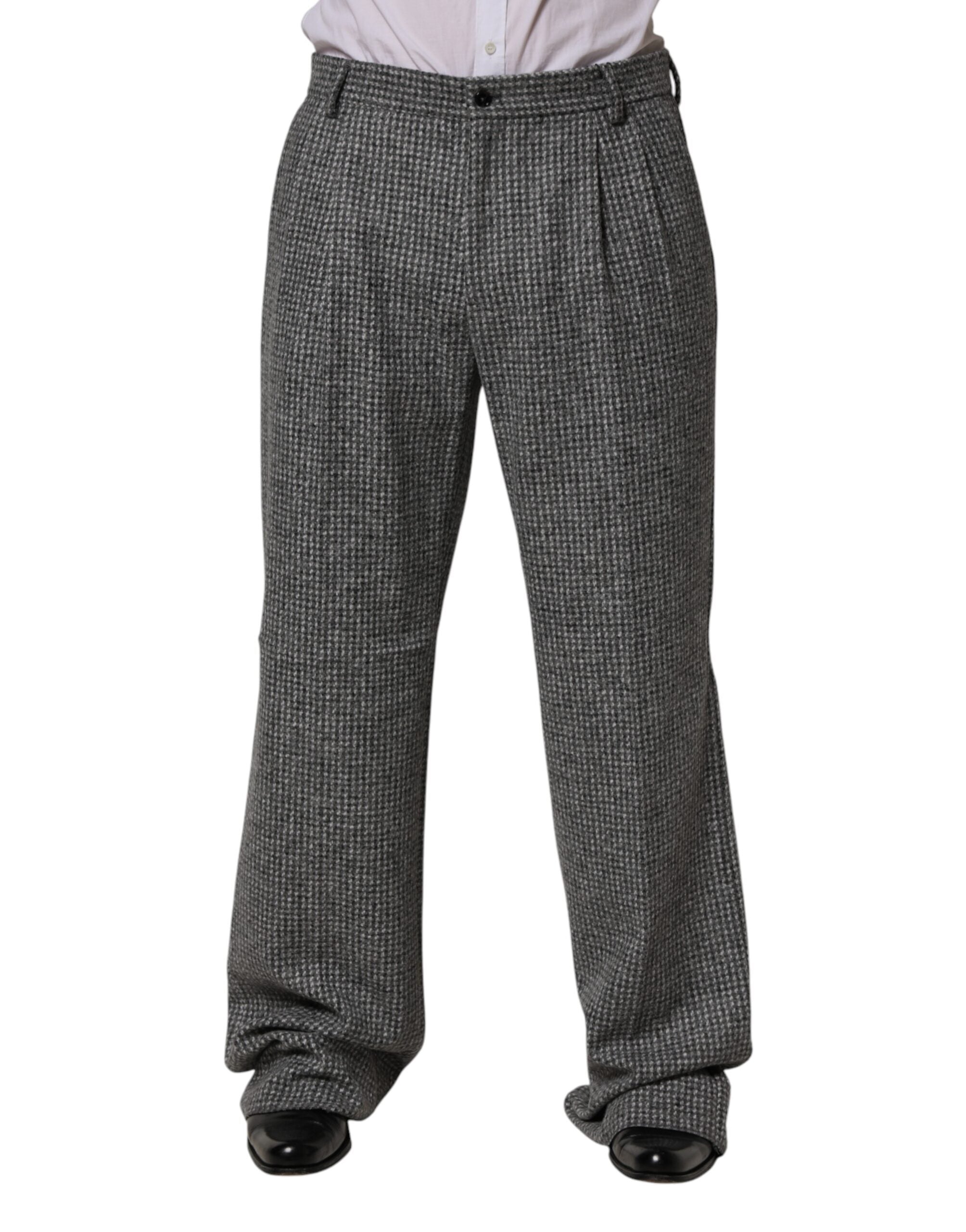 Gray Houndstooth Straight Dress Trouser Pants