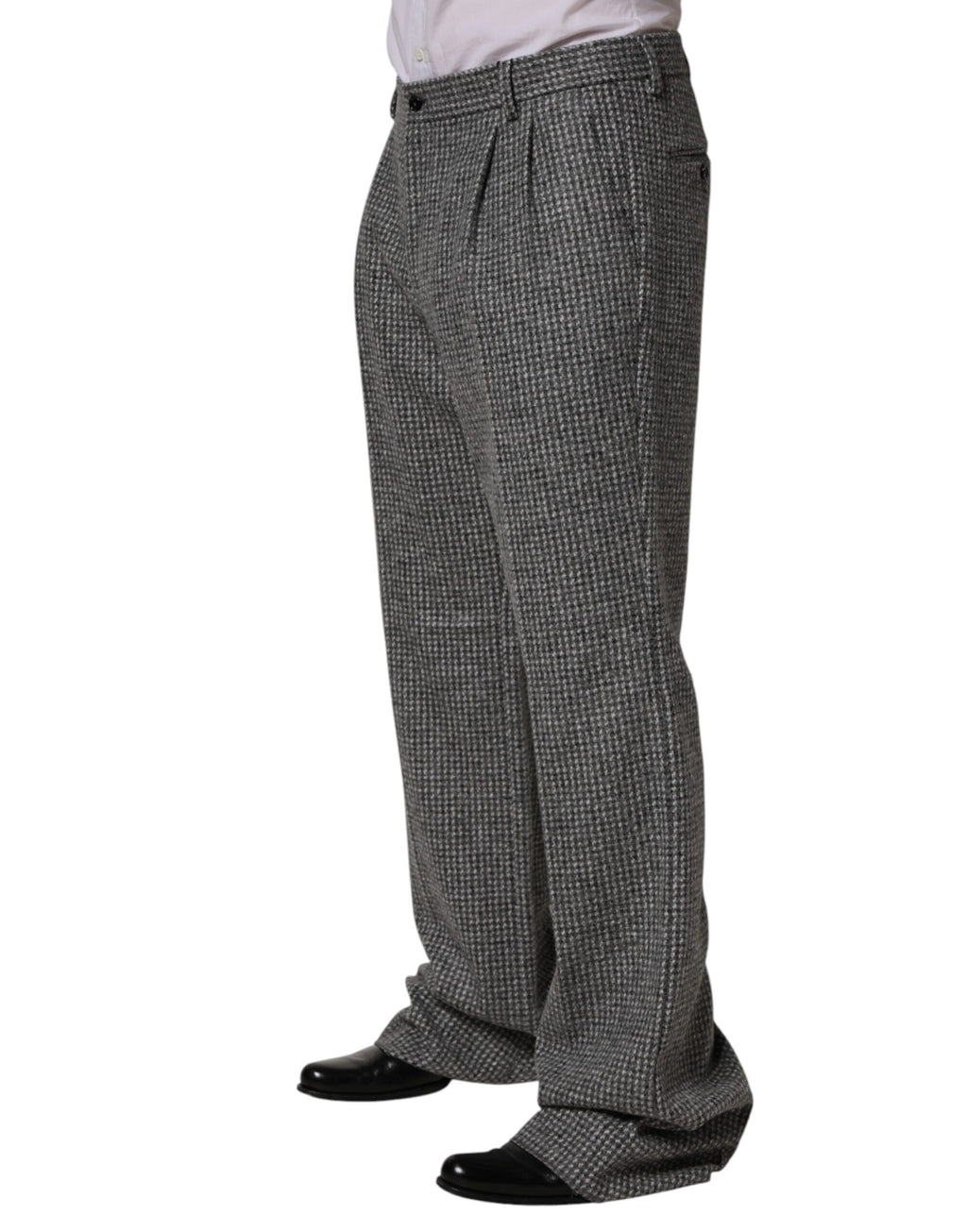 Gray Houndstooth Straight Dress Trouser Pants