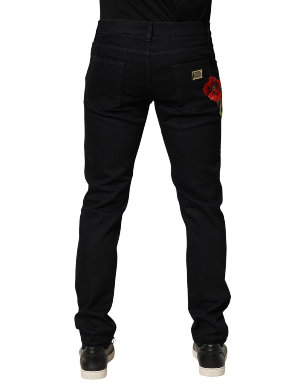 Black Floral Cotton Skinny Men Denim Jeans