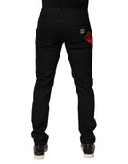 Black Floral Cotton Skinny Men Denim Jeans