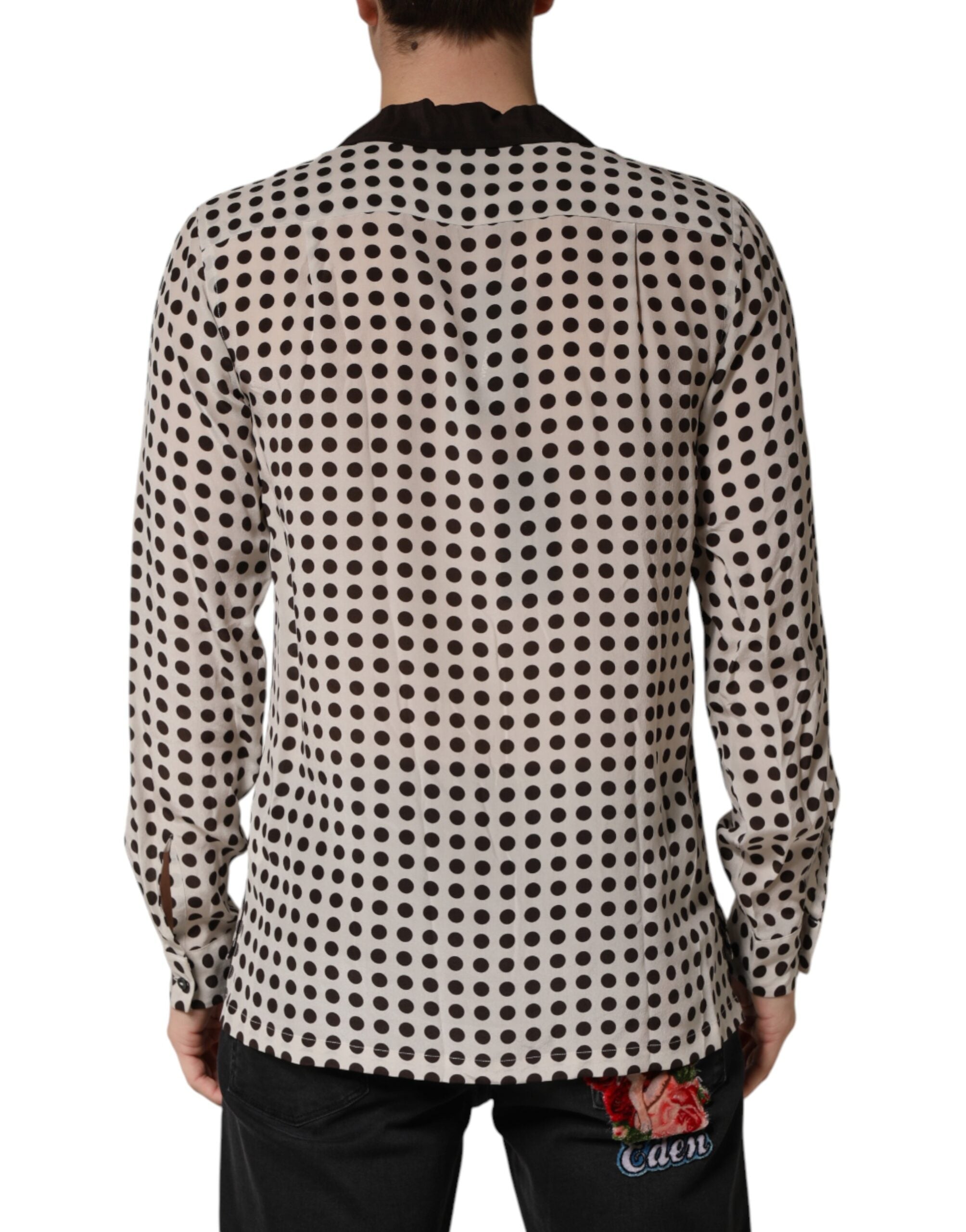 White Black Polka Dot Silk Men Casual Shirt