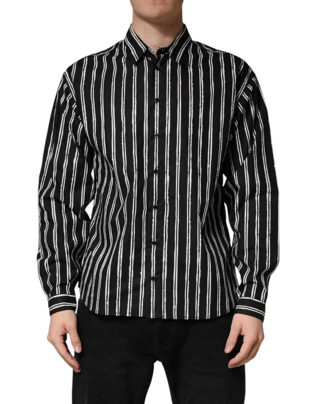 Black Stripes Cotton Men Formal Dress Shirt
