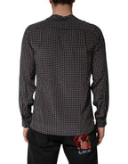 Black Patterned Silk Men Button Down Shirt