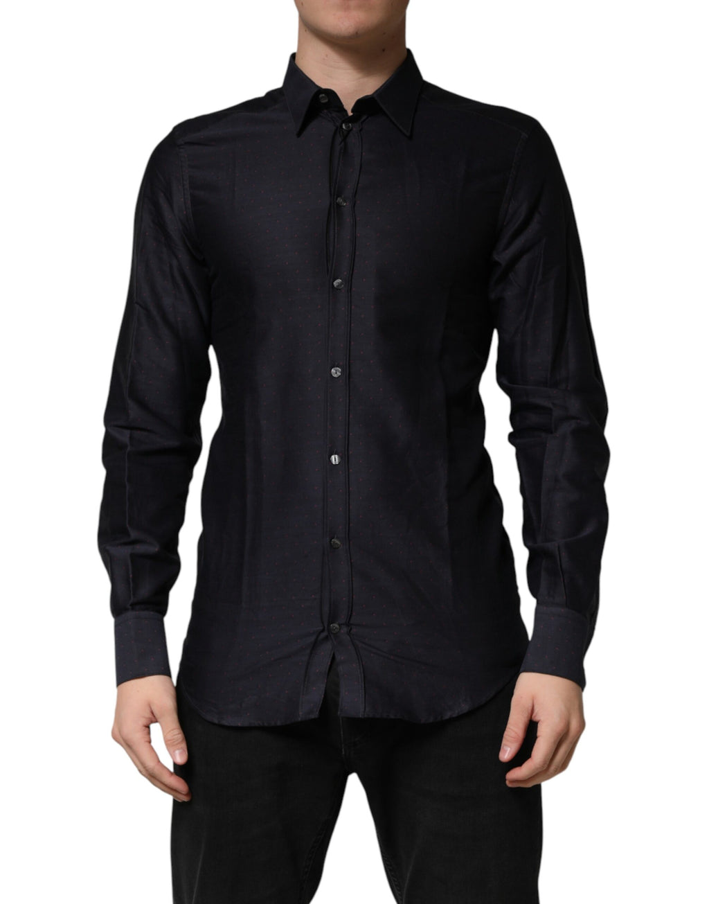 Black Dotted Cotton Collared GOLD Dress Shirt