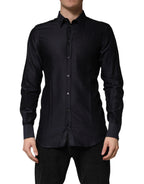 Black Dotted Cotton Collared GOLD Dress Shirt