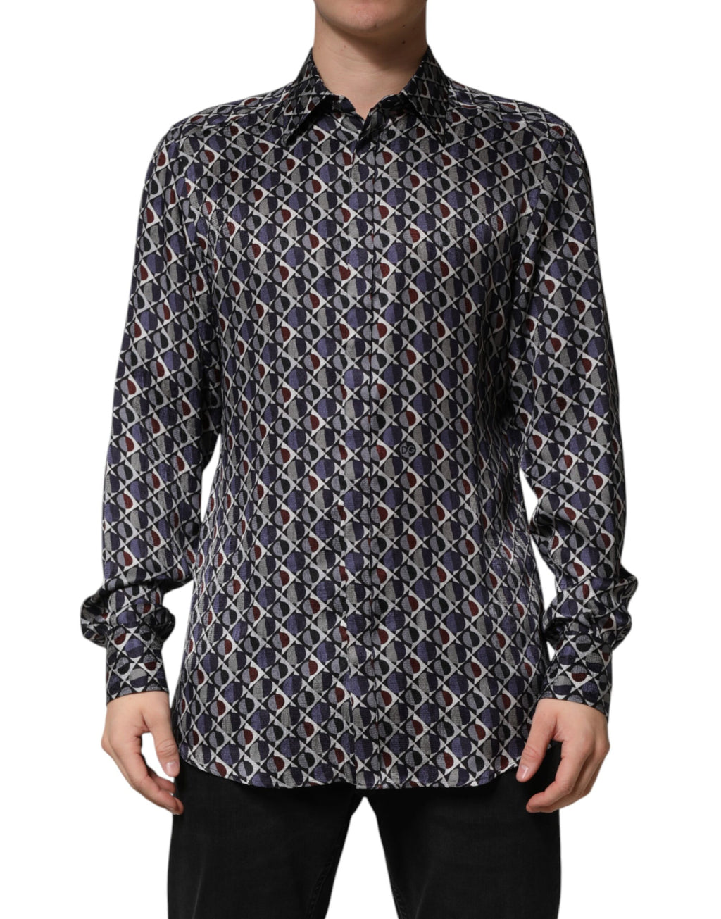 Multicolor Patterned Collared GOLD Men Dress Shirt