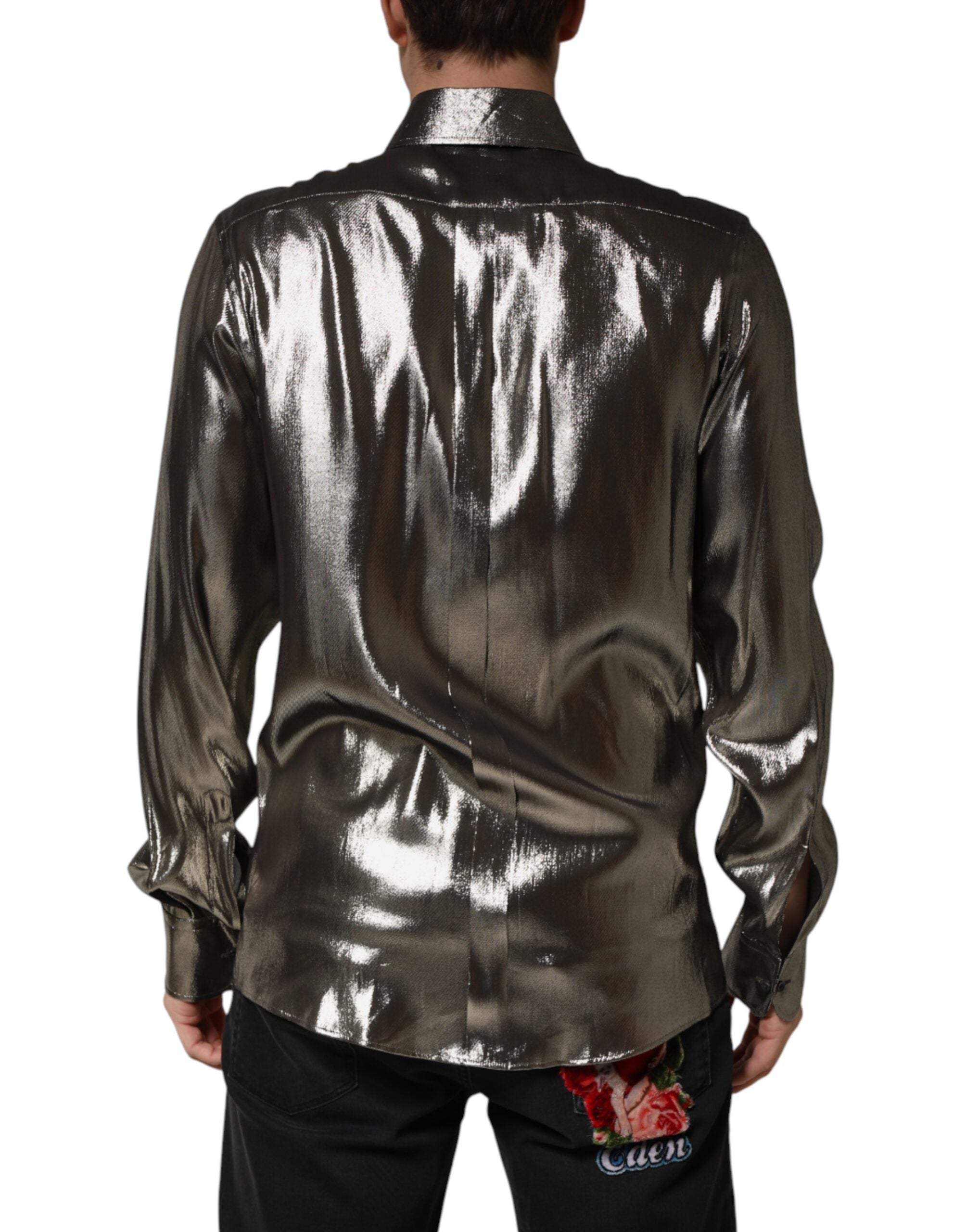 Silver Silk GOLD Collared Dress Formal Shirt