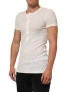 Off White Cotton Short Sleeve Henley T-shirt