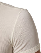 Off White Cotton Short Sleeve Henley T-shirt