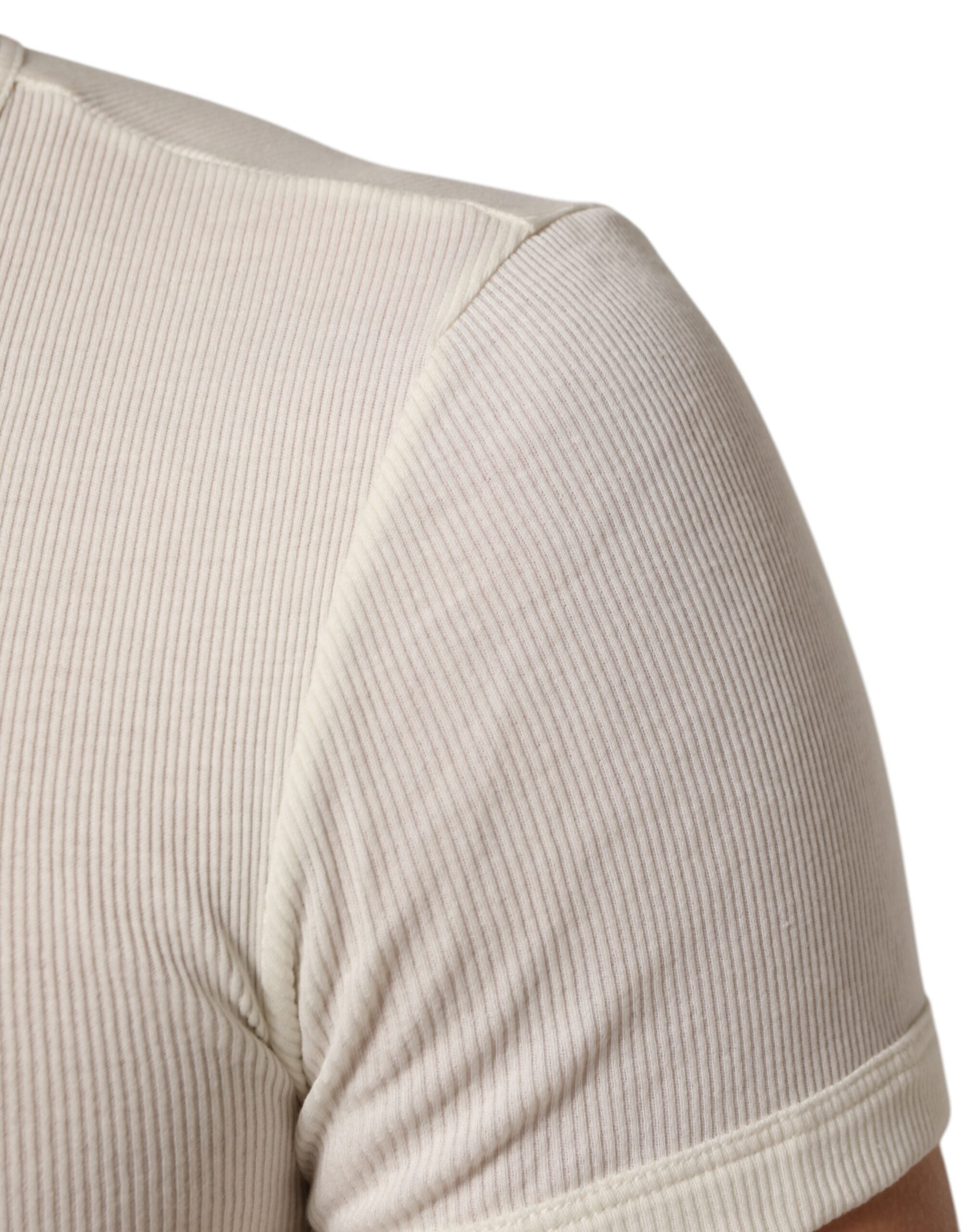 Off White Cotton Short Sleeve Henley T-shirt