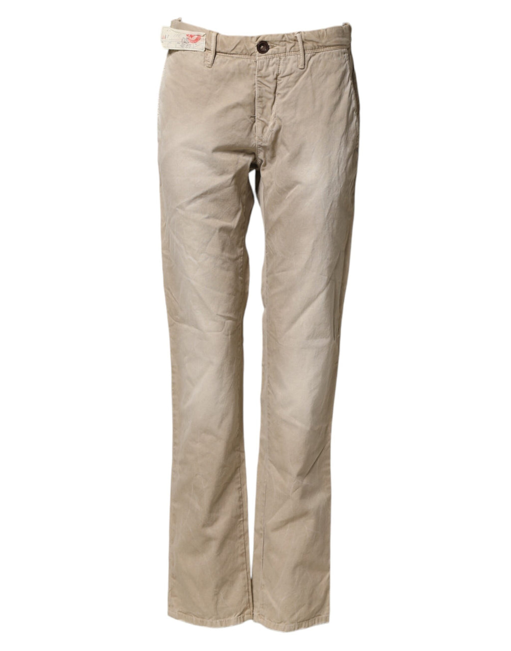 Beige Mid Waist Straight Women Casual Chino Trouser Pants