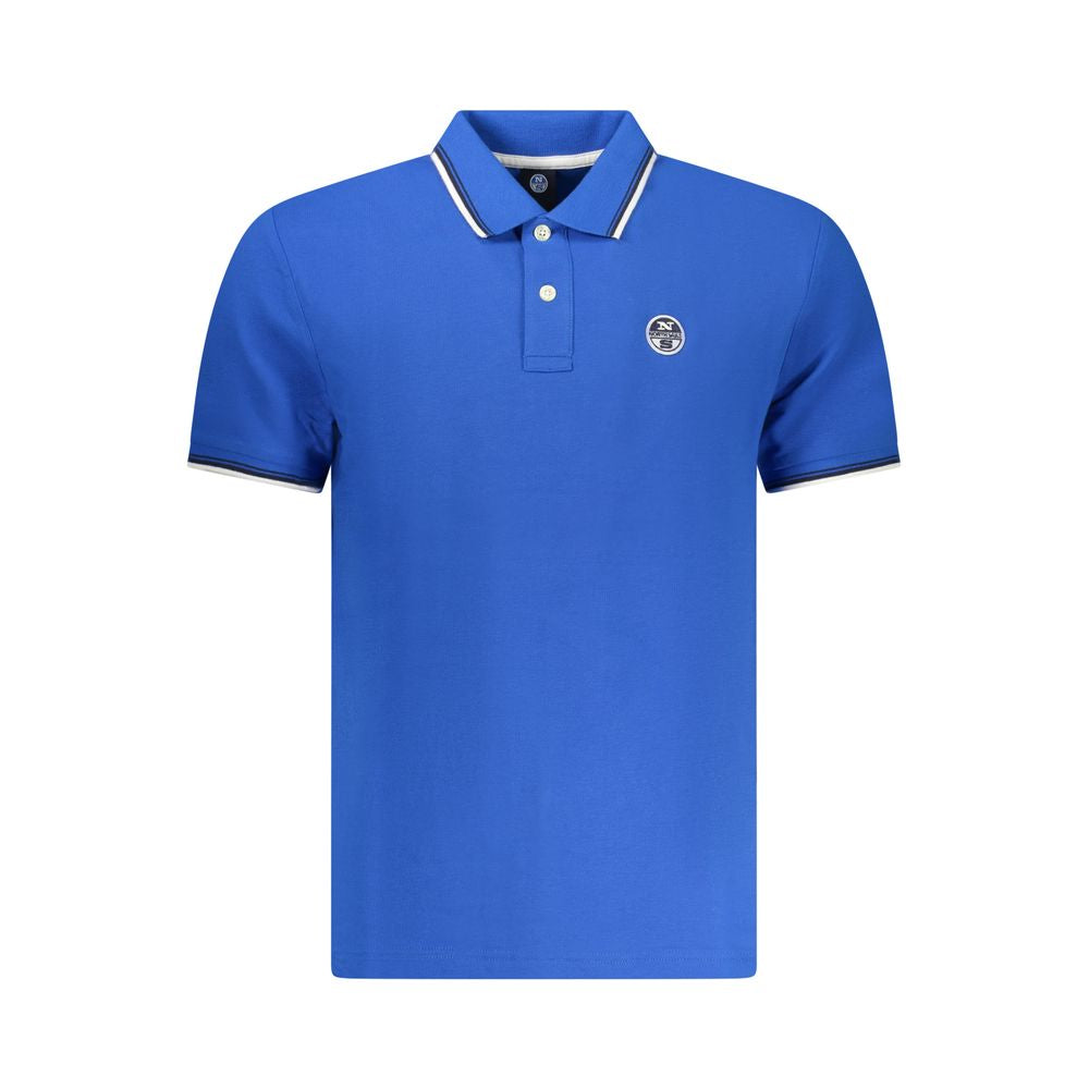 Blue Cotton Men Polo Shirt