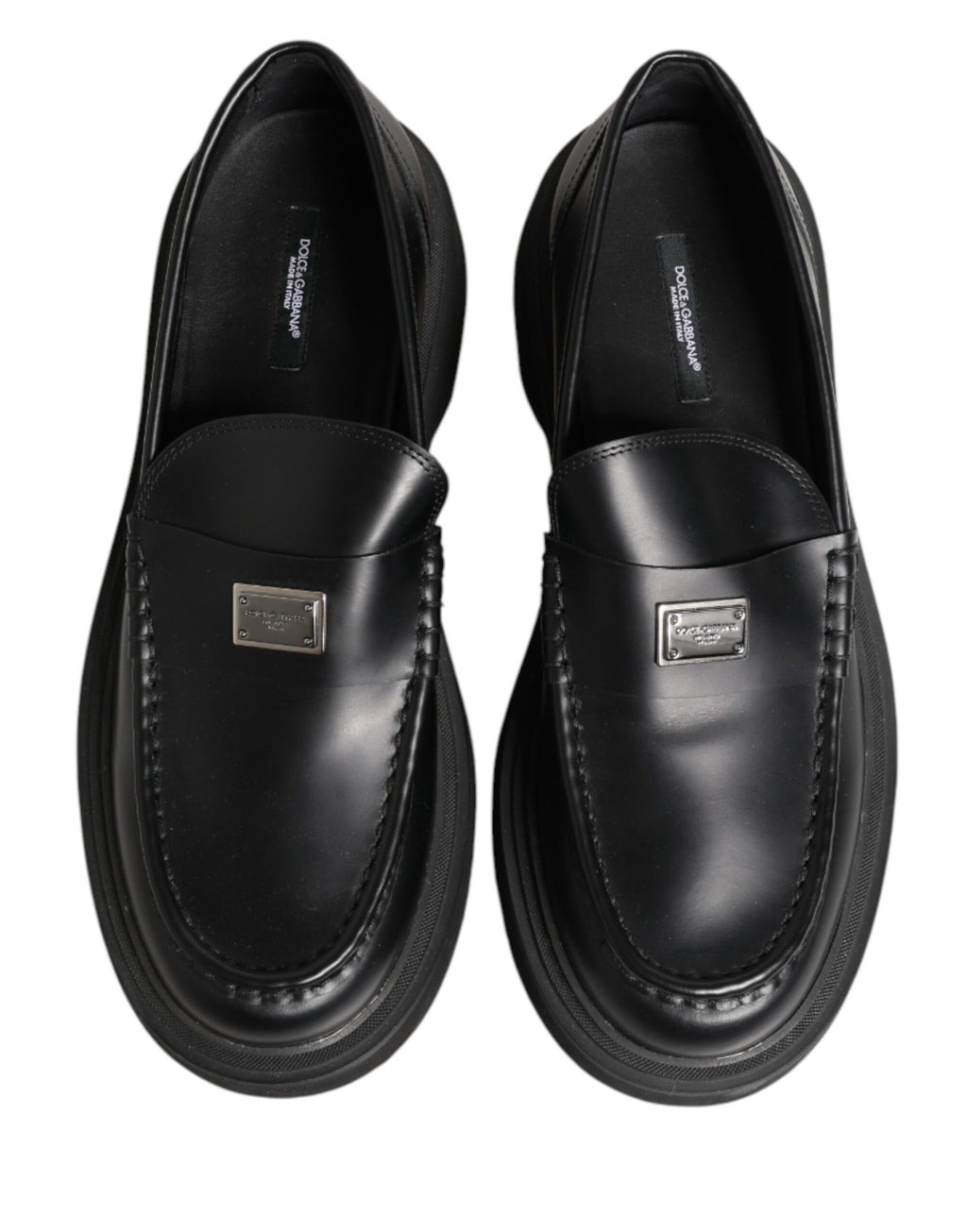 Black Leather DG Plaque Loafers Dress Shoes