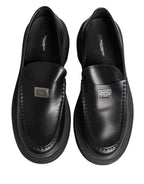 Black Leather DG Plaque Loafers Dress Shoes