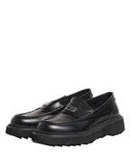 Black Leather DG Plaque Loafers Dress Shoes