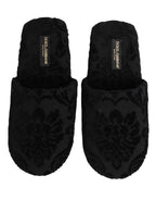 Black Logo Embroidered Slippers Flats Shoes