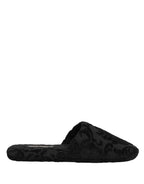 Black Logo Embroidered Slippers Flats Shoes