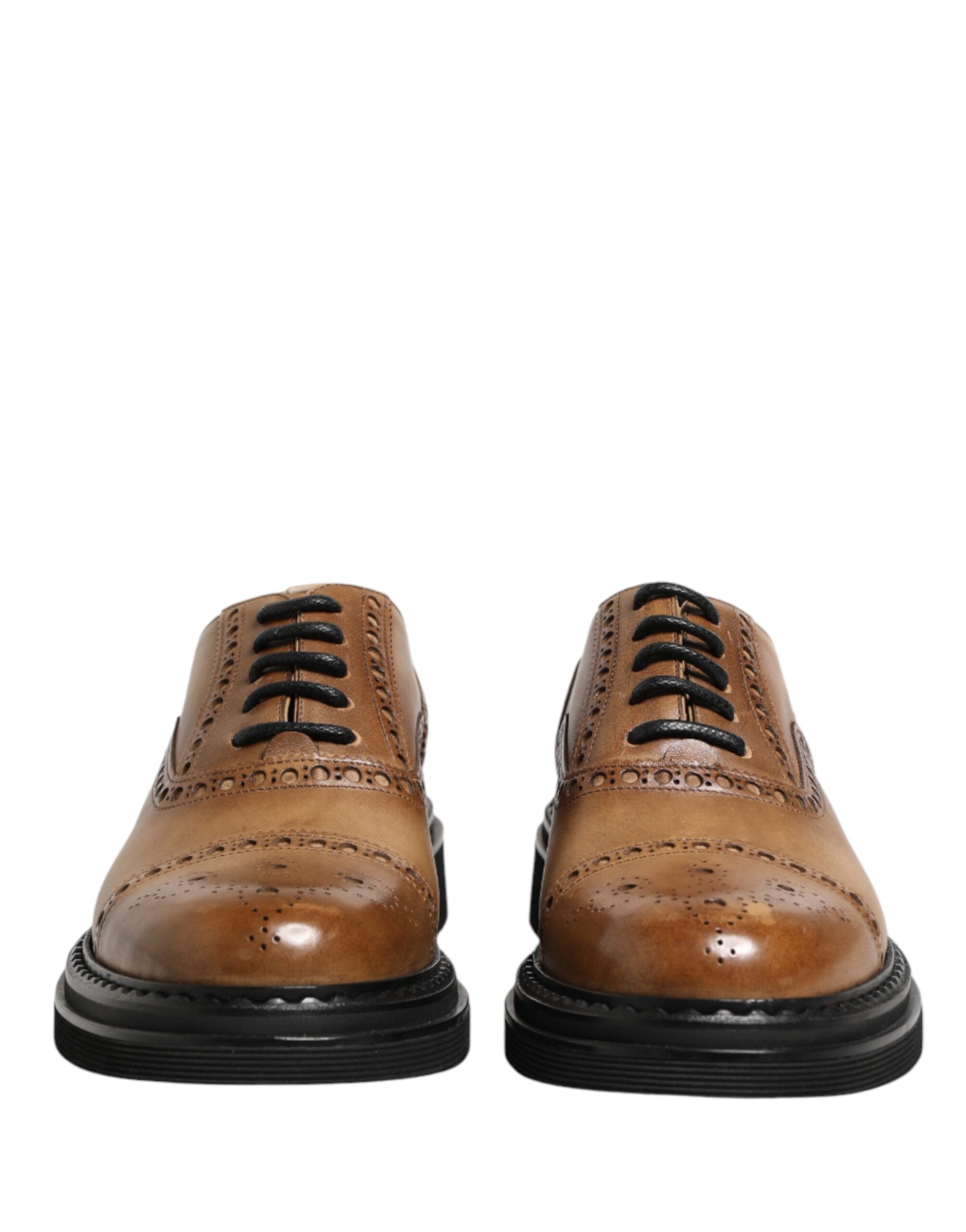 Brown Lace Up Leather Brogue Derby Men Shoes