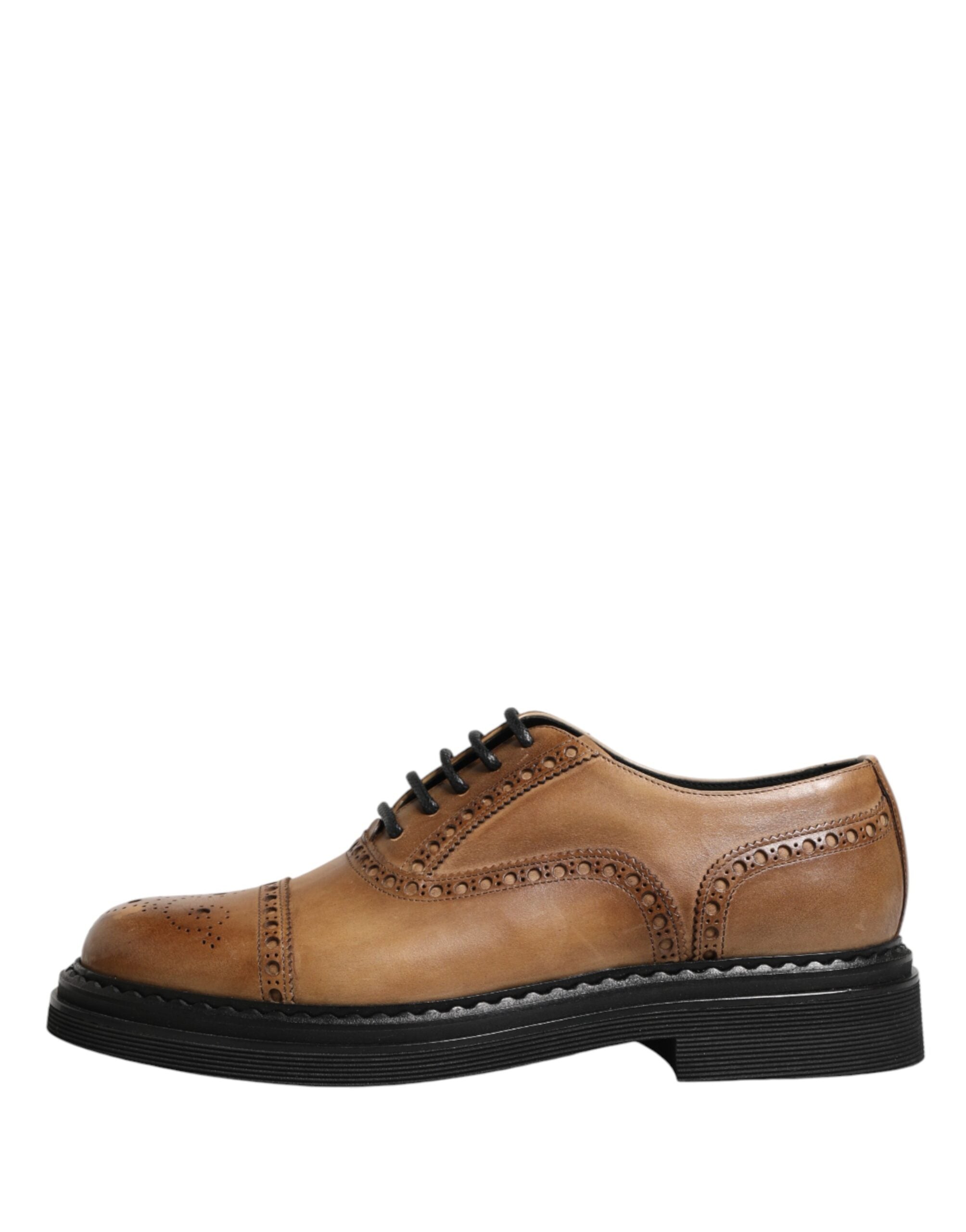 Brown Lace Up Leather Brogue Derby Men Shoes