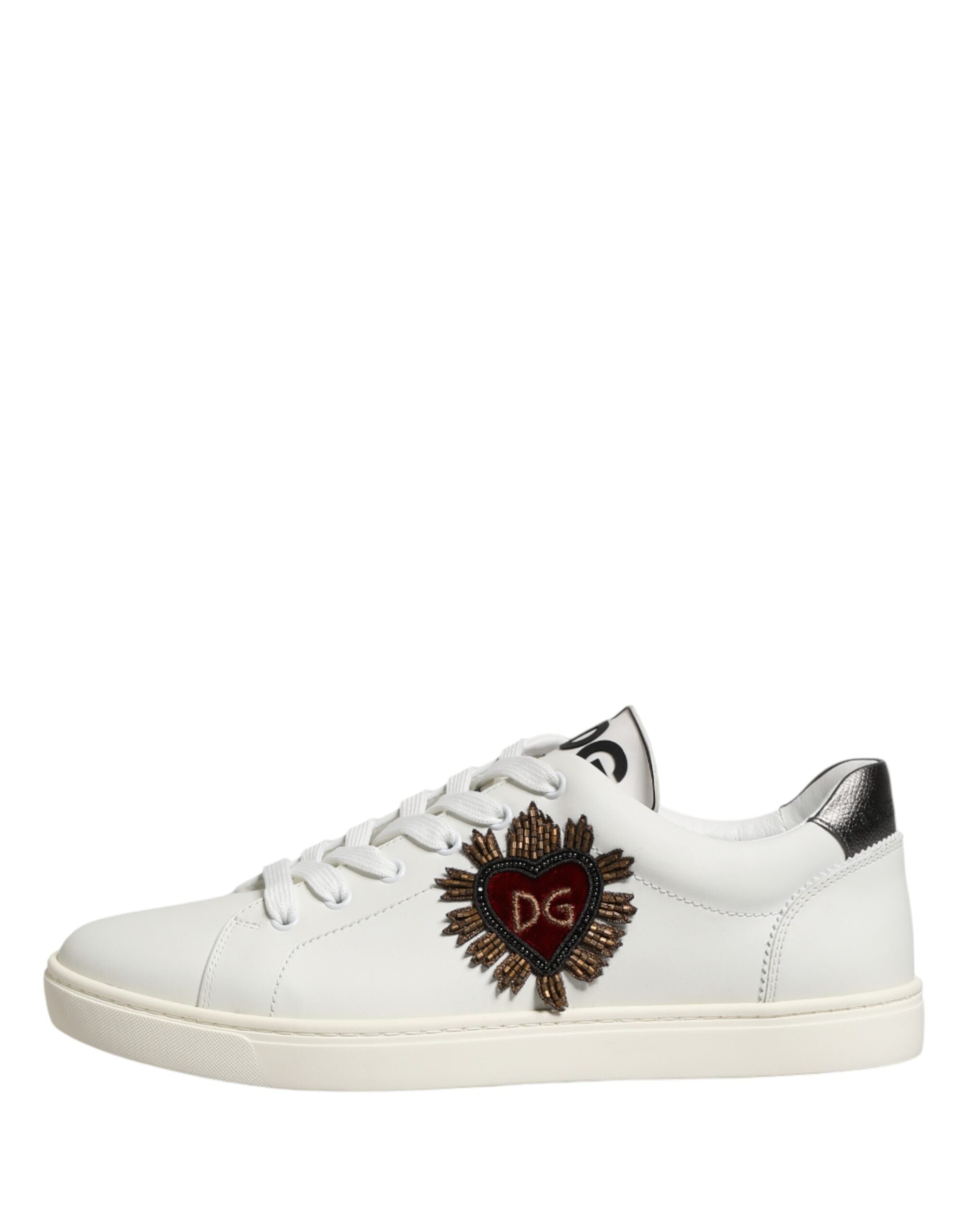 White Leather Sacred Heart Patch Sneakers Shoes