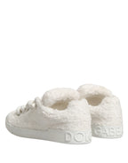 White Faux Shearling Low Top Sneakers  Shoes