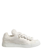 White Faux Shearling Low Top Sneakers  Shoes