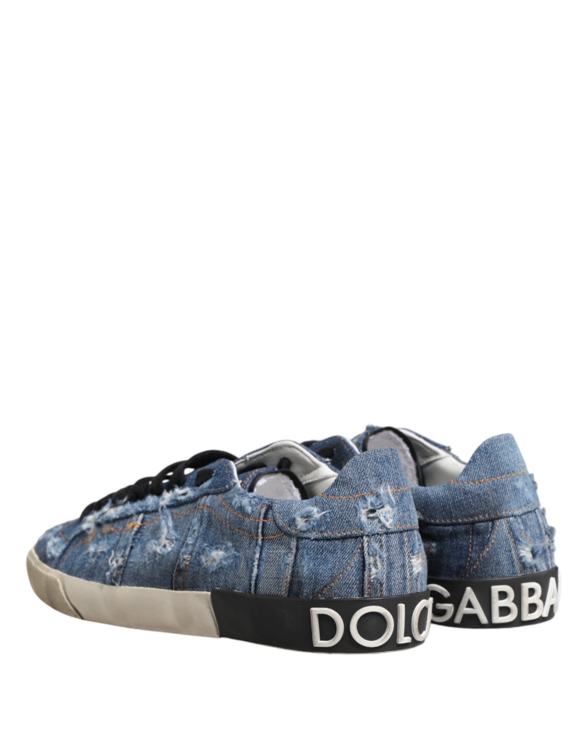 Blue Distressed Denim Low Top Sneakers Shoes