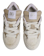 White Beige Faux Shearling Low Top Sneakers Shoes