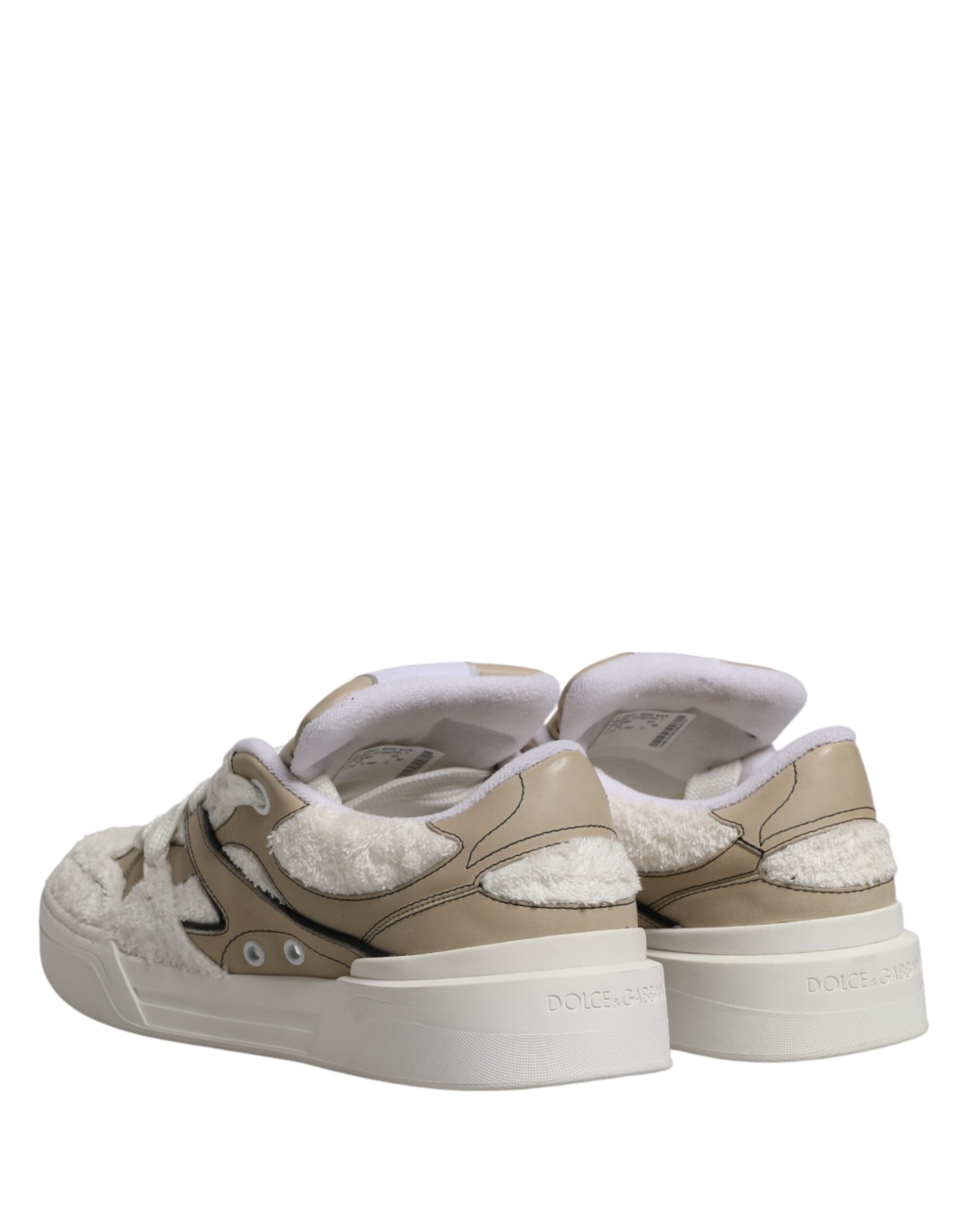 White Beige Faux Shearling Low Top Sneakers Shoes