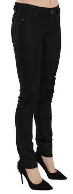 Cotton Black Mid Waist Skinny Denim Jeans