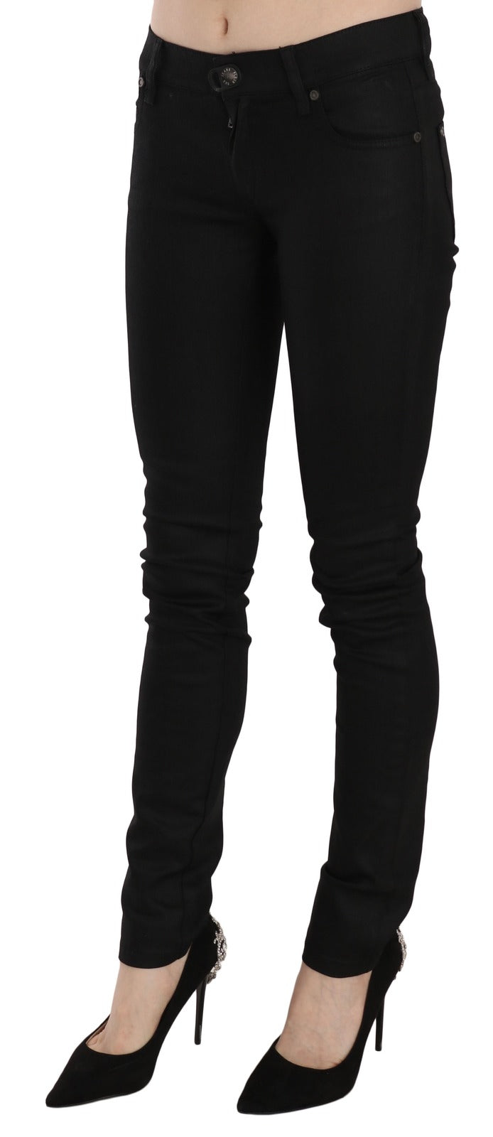Cotton Black Mid Waist Skinny Denim Jeans